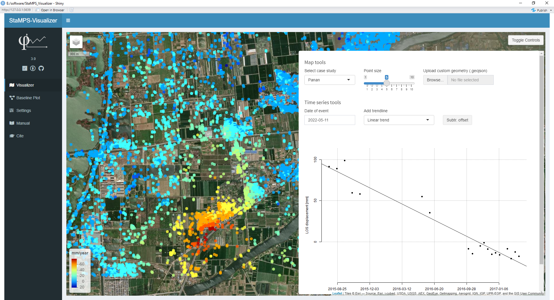 PS results of Panan Lake in StaMPS_Visualizer
