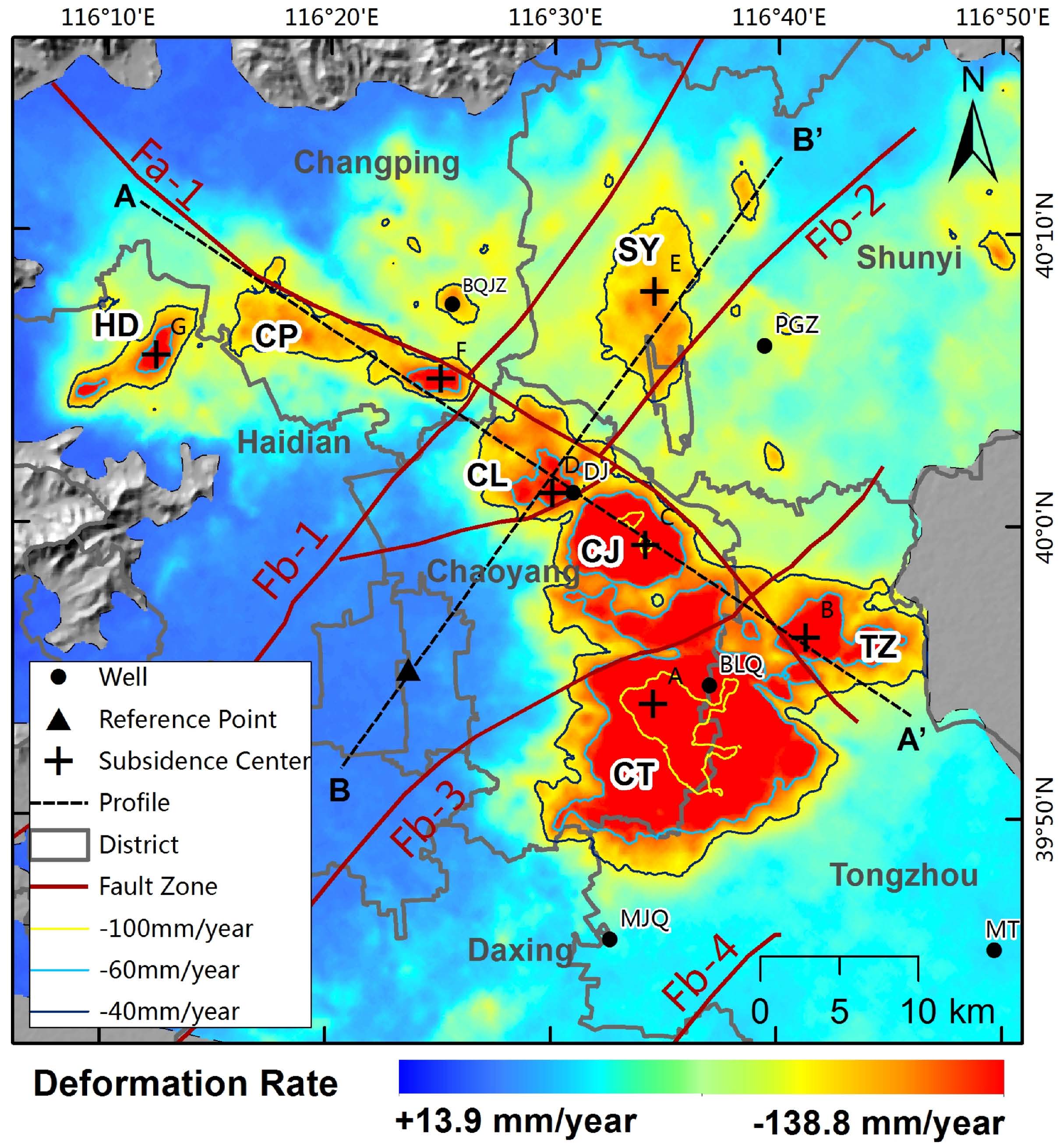 Subsidence bowls by mean deformation velocity from 2003 to 2015.