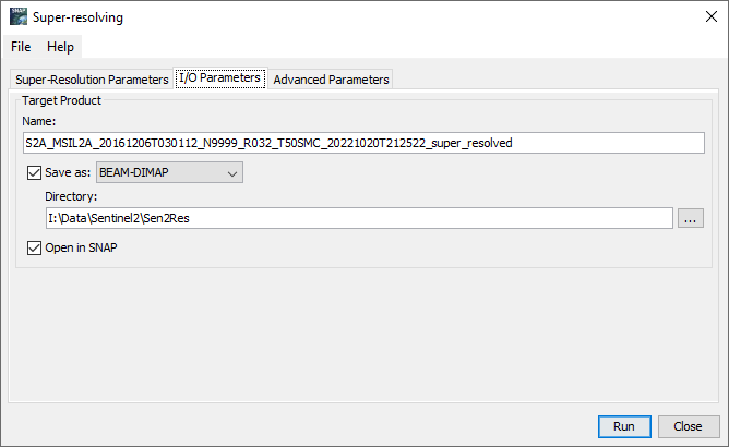Sen2Res parameters